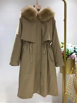Günstig Fuchs Kragen Echt Rex Kaninchen Pelz Futter Mantel Frauen Winter Oversize 2020 Neue Mode Parka Lange Stil Kleidung