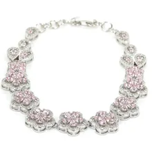 17x14 мм Лидер продаж розовый кунцит CZ женский подарок на помолвку серебряный браслет 7,0-8.0in"