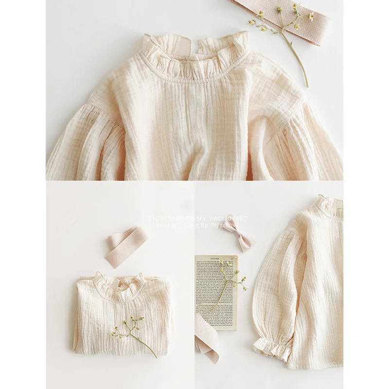 Kids Shirts Girls' Cotton And Linen Shirts Spring And Autumn New Children's Korean Brief Casual Bottoming Shirt Blouse WT031