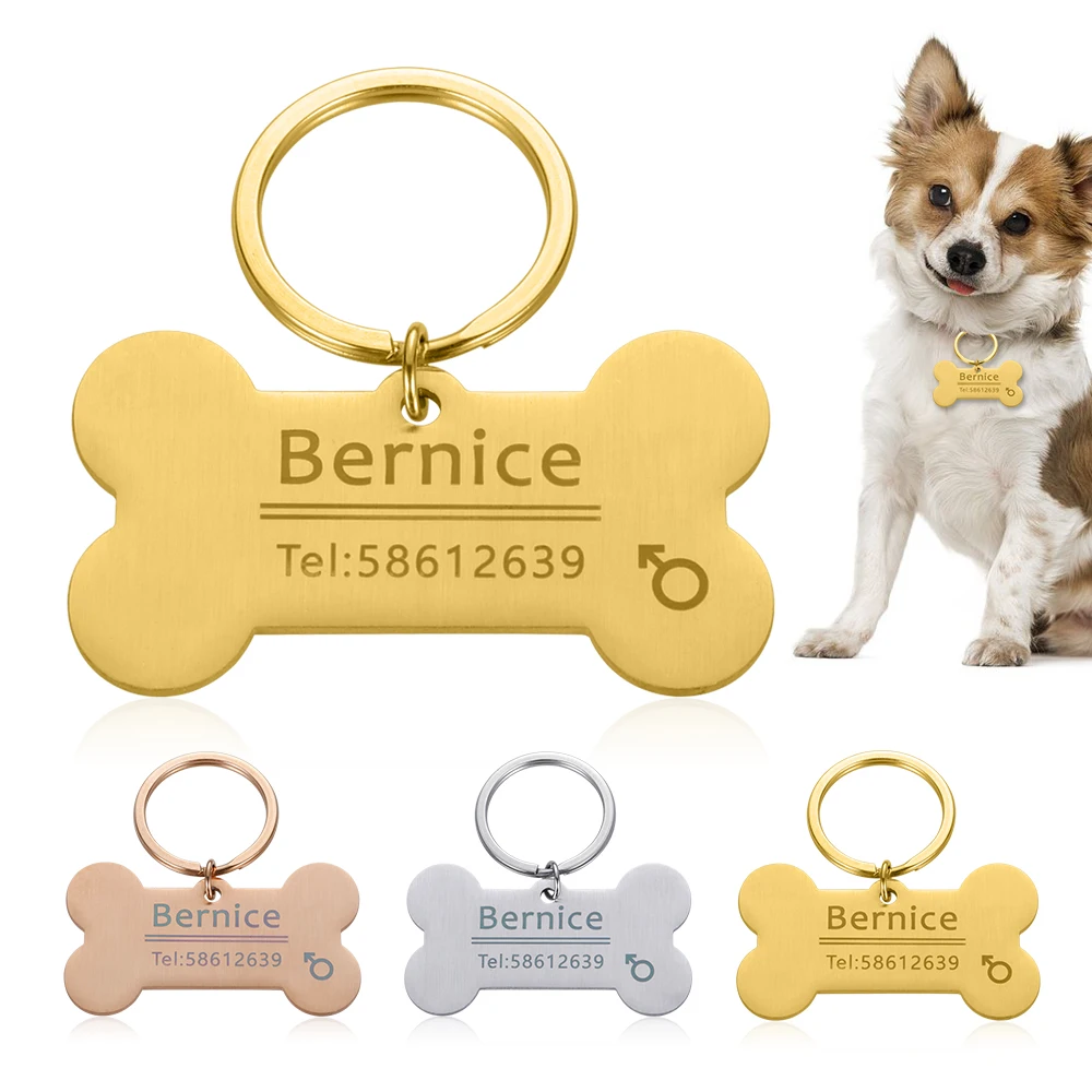 Personalized Pet ID Tag Keychain Engraved Pet ID Name for Cat Puppy Dog Collar Tag Pendant Keyring Bone Pet Accessories afbeelding