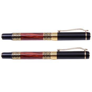 

2 Pcs Chinese Classical Fountain Pen Golden Metal Wood Signature Pen for Office Business Signature School Student Gift