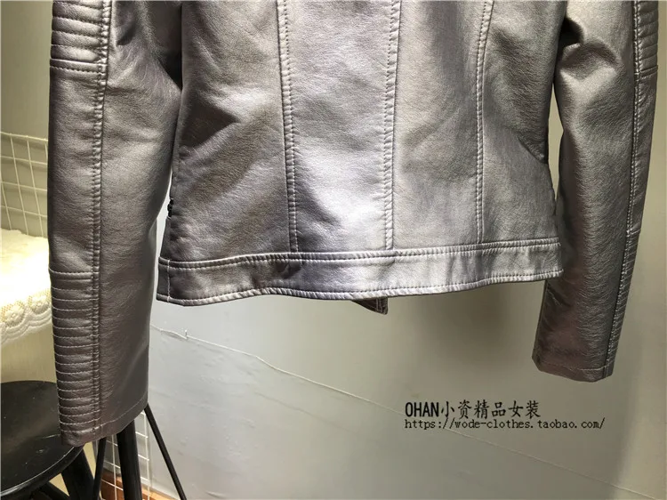 Women PU Leather Jacket Metal Bright Face Leather Coat Female Autumn New Soft Faux Leather Motorcycle Jacket Slim Short Coat