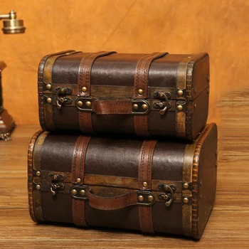 

Wooden Box European Suitcase Vintage Box Gift Wooden Jewelry Box Storage Box
