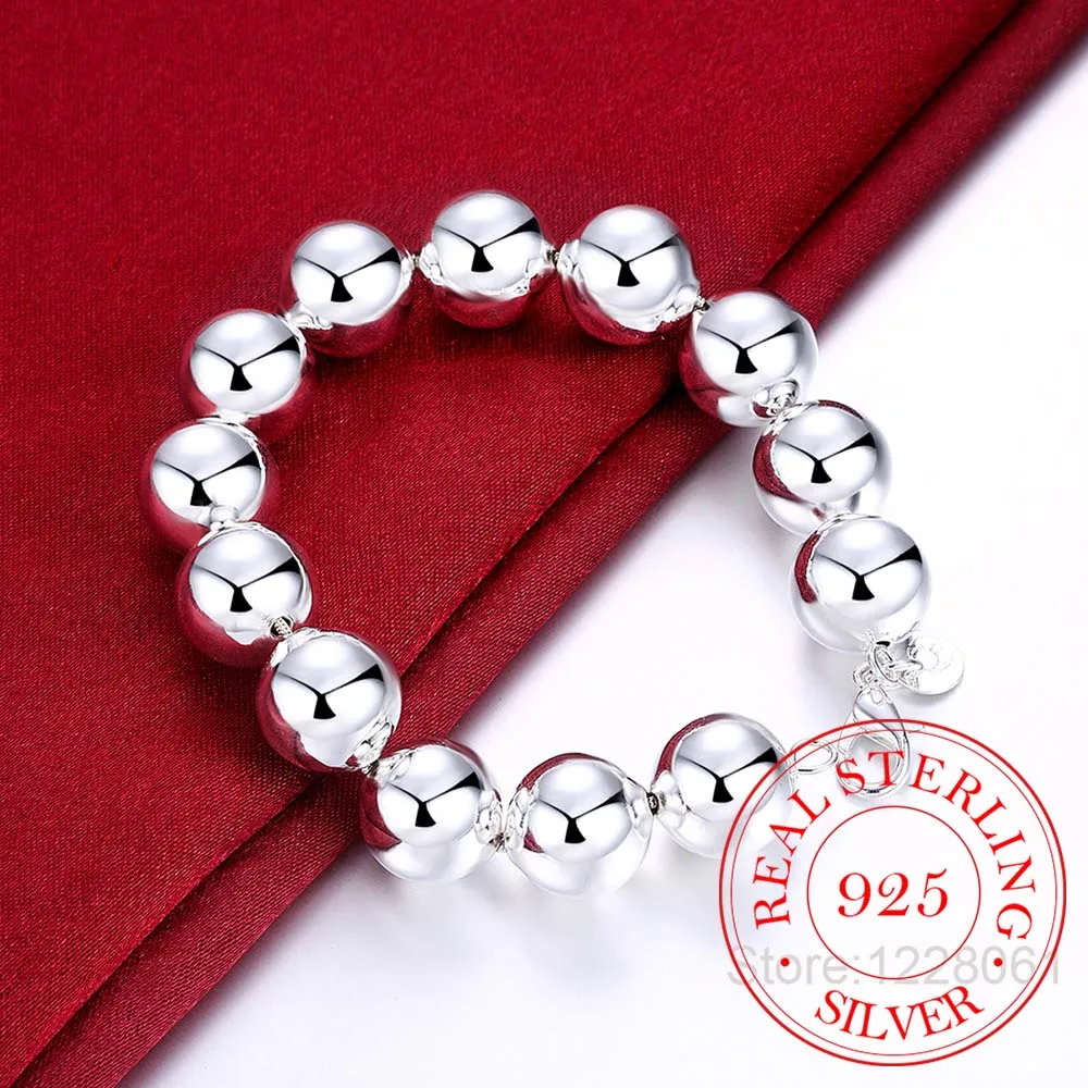 925 Silver Big Bead Chain Bracelet 4mm 6mm 8mm 10mm 14mm Bracelet for Women Fine Jewelry for Banquet Wedding Anniversary