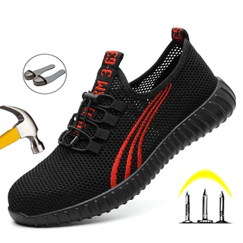 

Male Work Safety Boot Breathable Mesh Men Shoes Steel Toe Safety Shoes Men Boots Light Work Shoes Anti-puncture Work Sneakers