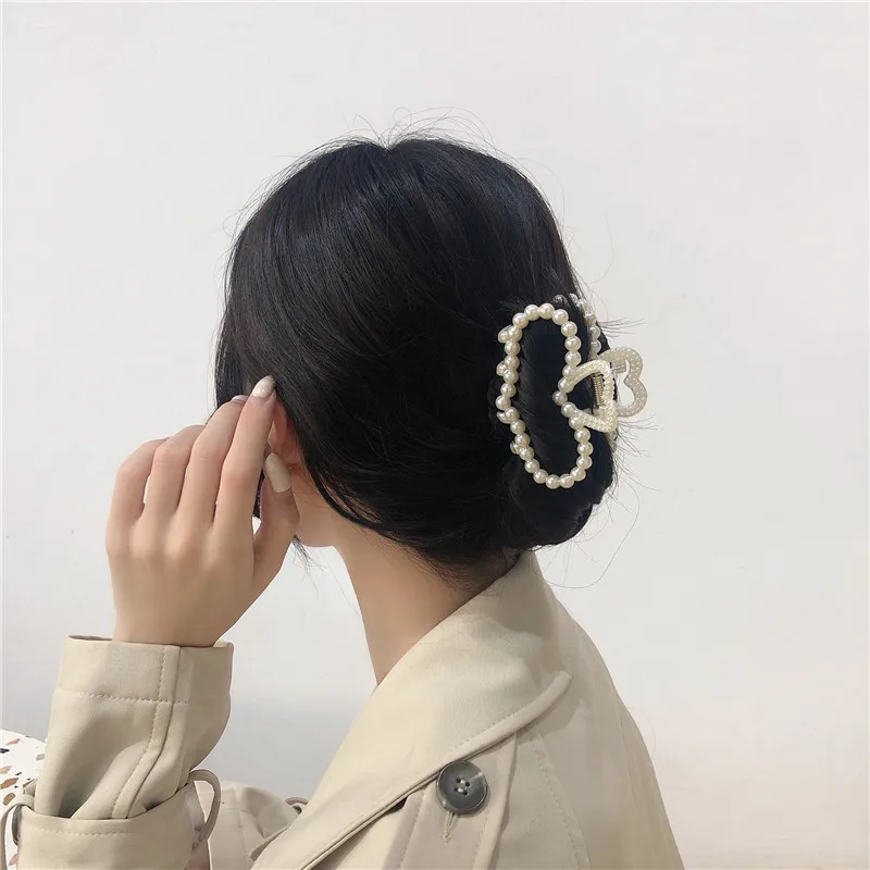 2021 Summer New Women Pearl Hair Claws Hair Accessories Fashion Jewelry Simple Geometric Hairpins Girls Hairgrip Headwear Adult 2021 triangle scarf elastic women printing headband tie dye solid color hairtie adult ornament headwear beach sunscreen turban