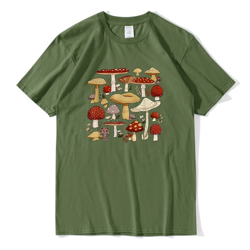 

Funny Cute Mushroom t-shirt cotton men clothes Mushroom print tee harajuku Shirt unisex casual mens tops oversized streetwear