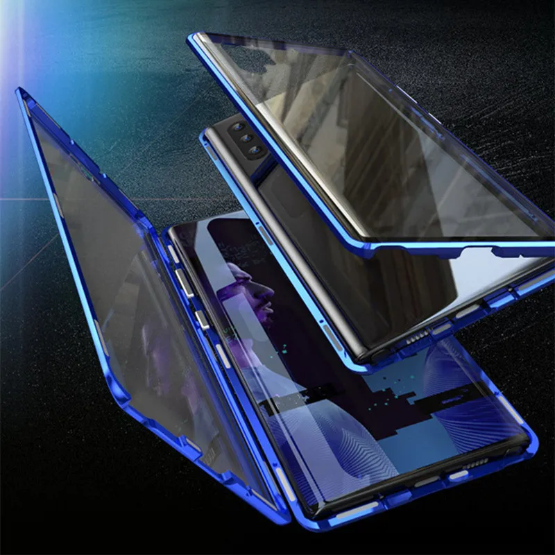 

Tempered Glass Case For Samsung Galaxy Note 10 Pro A50 A70 8 9 S8 S9 Plus S10e Metal Magnetic Cover For A7 A8 A9 Plus M10 Coque