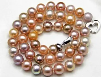 

HUGE 9-10mm Natural south sea genuine gold pink multicolor pearl necklace 18"