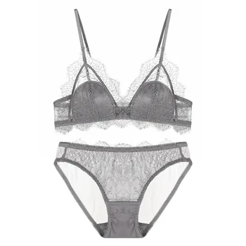 

Women Fashion Sexy Lace Bra Sets Brief Style Soft Panties Trim Cute Jacquard Cross Straps Bralette S M L XL SW8656