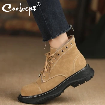 

Coolcept Women Boots Real Leather Warm Plush Fur Winter Shoes Woman Ankle Snow Boots Fashion Boot Women Size 34-42