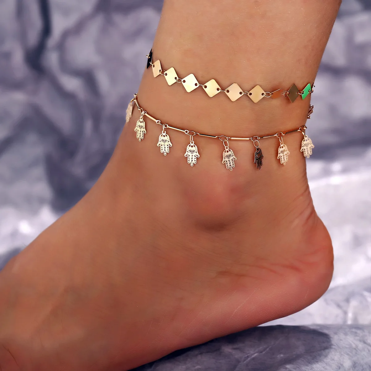 15 стильных летних босоножек, пляжные браслеты на ногу, открытая форма капли воды, многоярусные модные ювелирные изделия в богемном стиле, KB348 - Окраска металла: KAA171