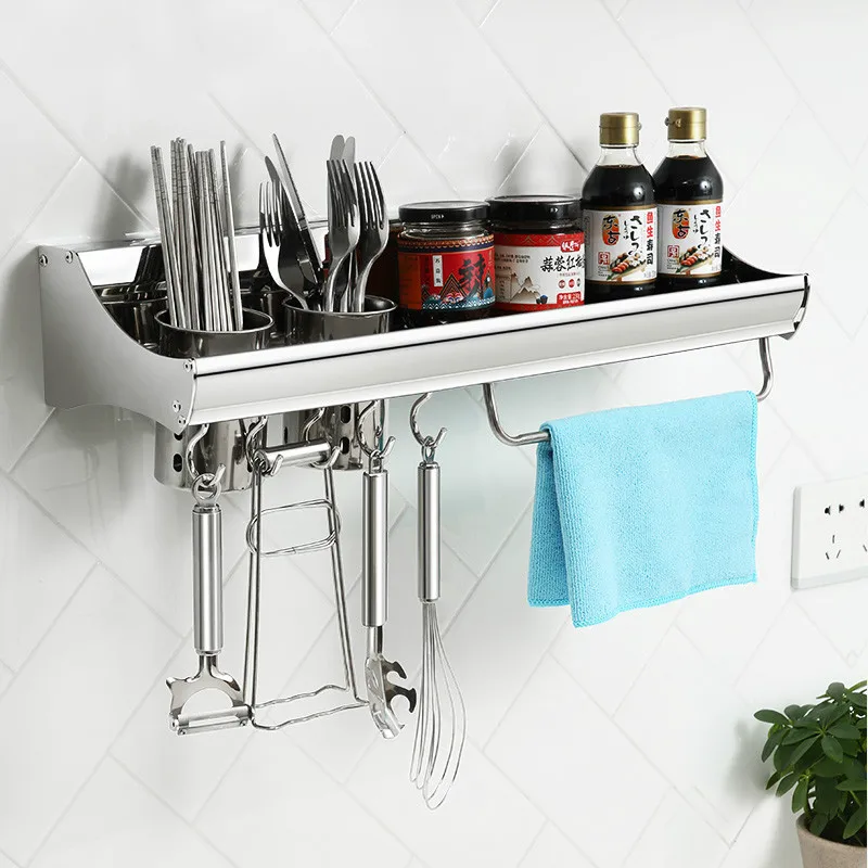  Stainless Steel Kitchen Appliances Storage Rack Wall Mounted Shelf for Cutlery Tools Towel Holder H - 4000292767584