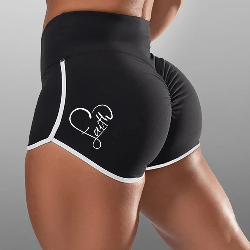 Umeko 2020 Plus Size Workout Sport Shorts High Waist Ruched Scrunch Booty Skinny Pants Letters Heart Print Butt Push Up Leggings 1