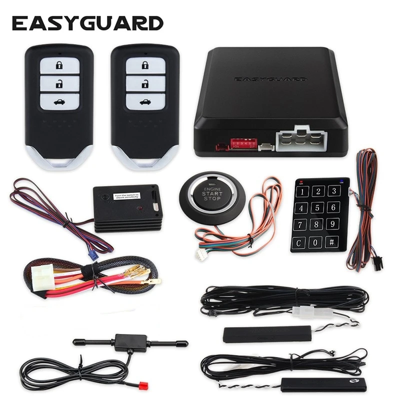EASYGUARD компания Автосигнализация плавающий код автоматического запуска кнопка запуска сенсорный ввод пароля шок предупреждающий сигнал