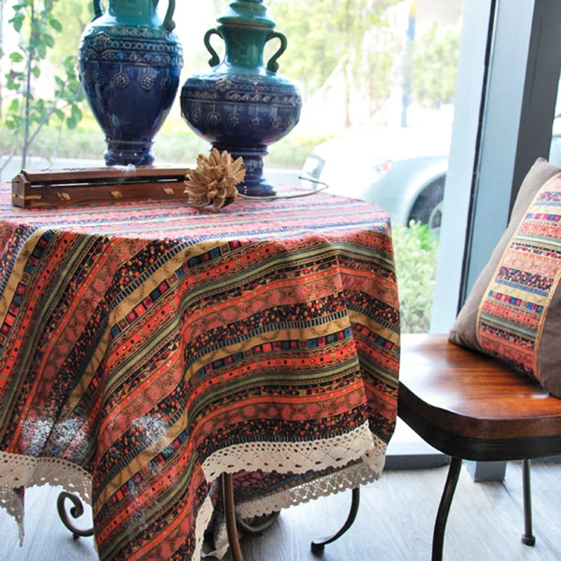

Bohemian Table Cloth National Decorative Cotton Linen Tablecloth Dining Cover