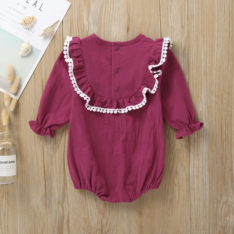 

Infant Baby Rompers Cute Beautiful Long Sleeve Ruffle Design Solid Print Rompers Kids Girls Jumpsuit Newborn Clothes