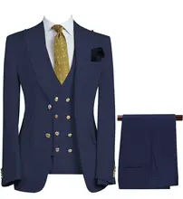 Clássico double breasted masculino conjunto de 3 peças notch lapela noivo blazer + colete + calças ajuste fino