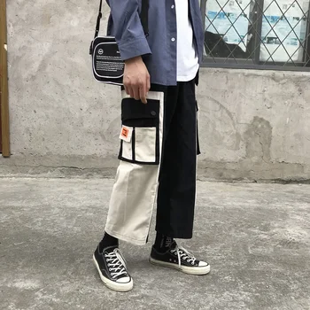 

Hong Kong wind straight tube overalls men's fashion brand nine-point casual loose wide leg pants men's Korean fashion bf wind