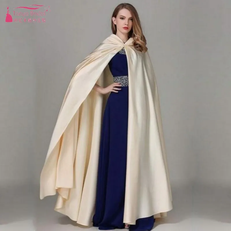 Vintage Wedding Cloaks Hood Cloak Satin Bridal Cape Long Coat Jackets Wedding Accessories JQ564