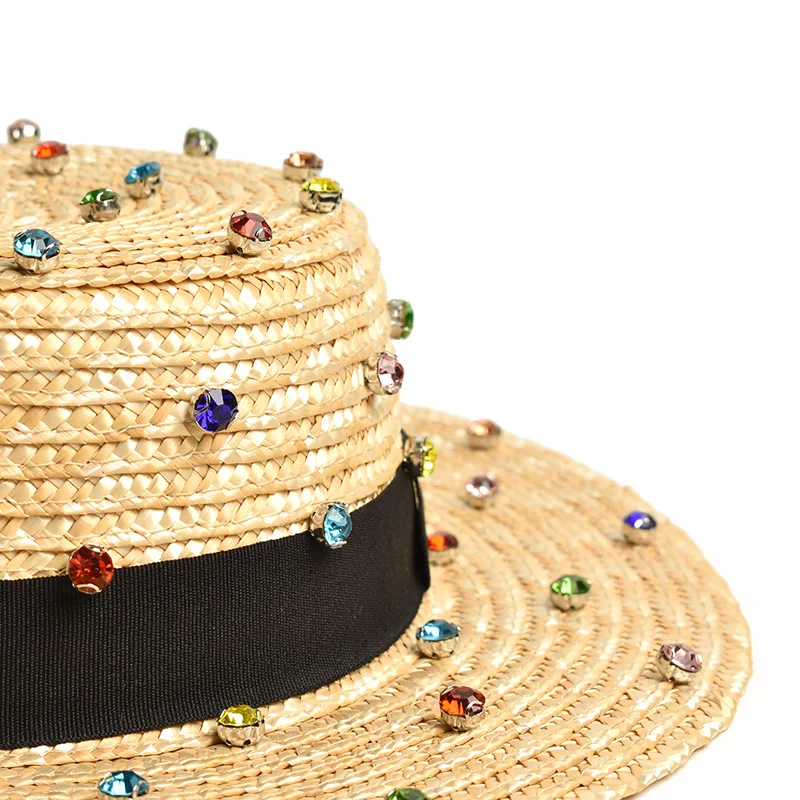 Natural wheat straw handmade diamond sewing decoration jazz straw hat outdoor travel beach hat beach hat women sun hat