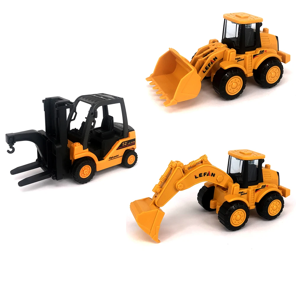 BYY 3 kinds of simulation engineering truck excavator toy forklift model classic toy inertia car children toy engineering car