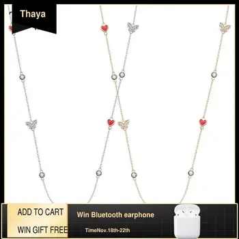 

Thaya Original Real 100% Silver Long 80cm Necklace Heart Shape Enamel Rose Gold Chain Pendant Fine Jewelry For Women Gift