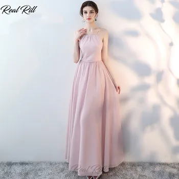 

Real Rill Spaghetti Straps Bridesmaid Dresses Lace Up Back Long Chiffon A-Line Wedding Guest Dress For Wedding Party