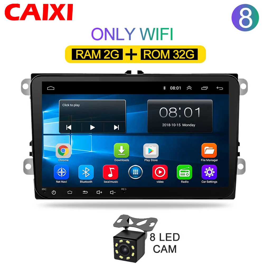 2 Din радио автомобиль Android 8,1 gps Мультимедиа для Volkswagen Skoda Octavia Golf 5 6 touran passat B6 Polo Tiguan Yeti Rapid Bora - Цвет: Cx-2G-32G-CAM