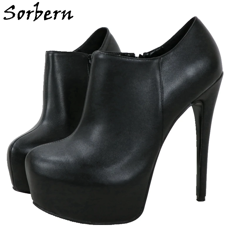 

Sorbern Black Ankle High Women Pump Shoes Zip Up Platform Shoes Stilettos Plus Size Us15 Slip On Fetish Heeled Custom Colors