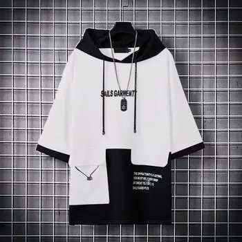

Spring Summer Short-sleeved T-shirt Men's Korean Style Loose Trend Half-sleeved Hooded Sweater Coat
