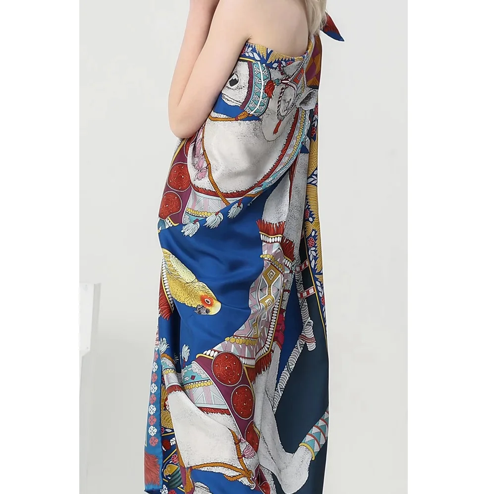 

Luxury Horse Print 100% Twill Silk Scarf Wraps Shawl 35“ X 35"