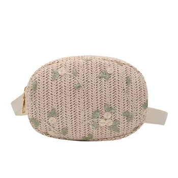 

2019 Straw Waist bag Girls Vintage Lace Flower Decor Women Retro Straw Waist Fanny Belt Pack Chest Shoulder Crossbody Bag #LL