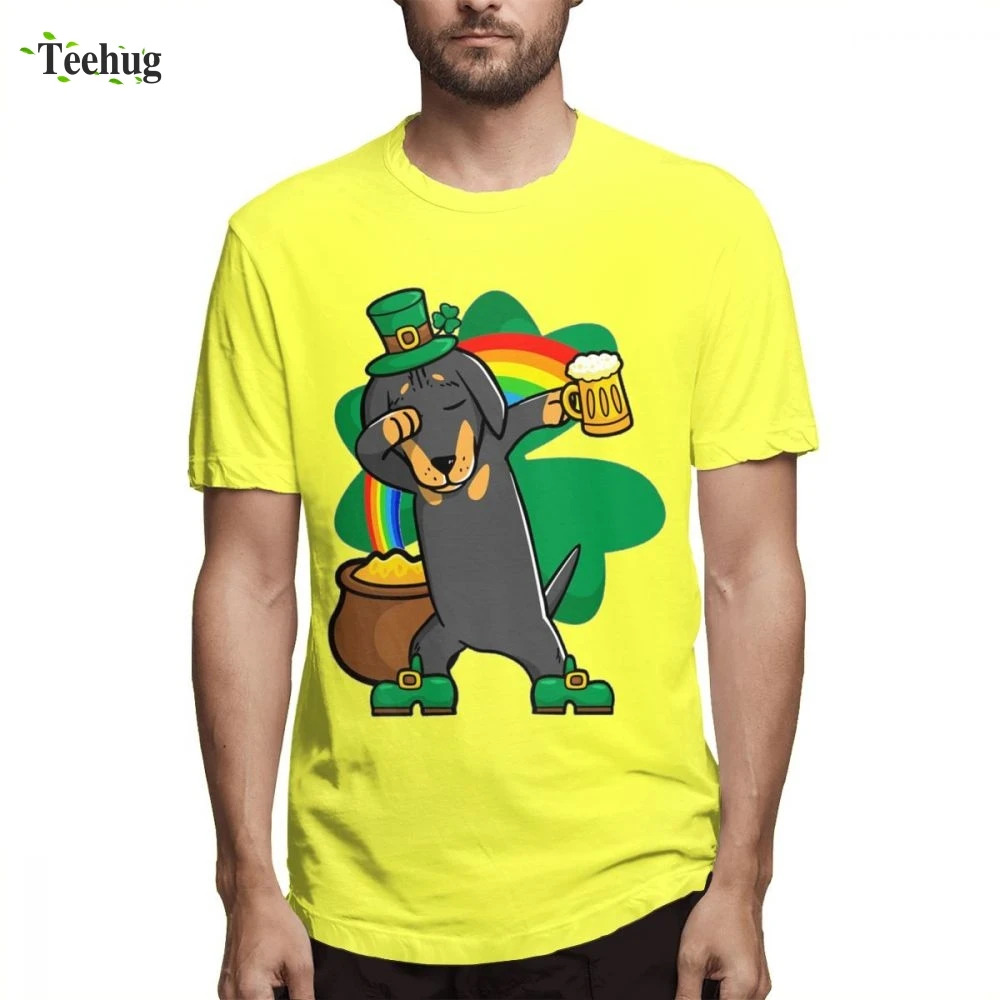 cheap Funny Dabbing Dachshund T Shirt St Patricks Day Shirt Homme Tee Shirt Custom For Unisex Novelty Custom O neck Homme Tee Shirt