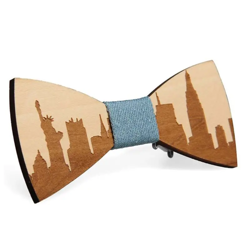 Известный американский город узор ручной работы бамбуковый деревянный регулируемый галстук-бабочка для мужчин мальчиков галстук для
