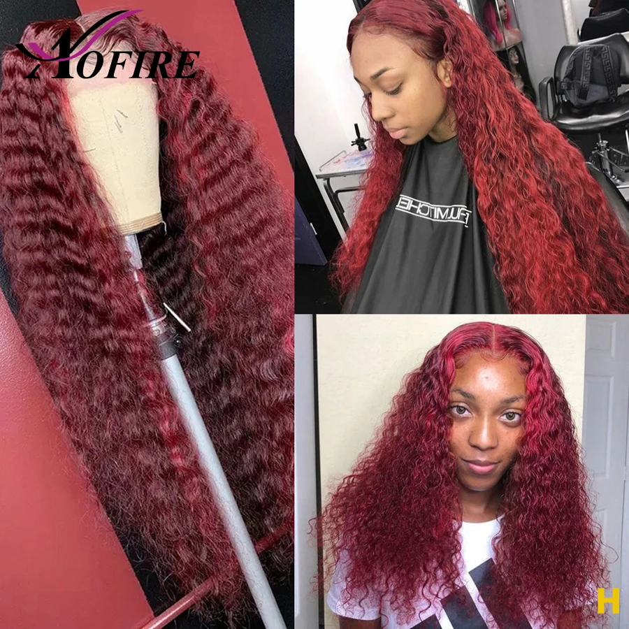 

99J Red 13X6 Lace Front Wigs Deep wave For Black Women Human Brazilian Remy Hair 150 Density Pre Plucked with Baby hair
