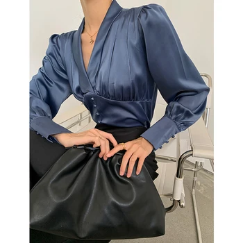 

COIGARSAM French Style blouse women New Spring Vintage blusas womens tops and blouses White Blue 2550