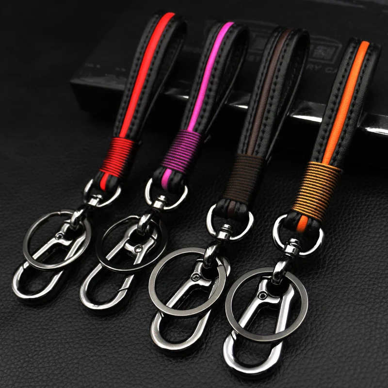 

Ritzy Handmade Real Leather Cowhide Rope Keychain Gun Black Metal Key Ring Key Holder Key Cover Auto Men Keyring Pendant Gifts