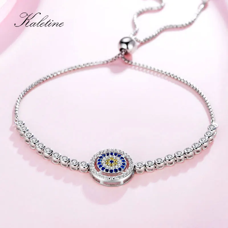 Evil Eye синий камень женщины ювелирные изделия Серебро 925 браслет Lucky кубический циркон Кристалл Теннис