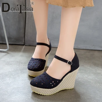 

DORATASIA Consise Female Summer Sandals Platform Cover Heel Office Casual Sandals Women Round Toe Wedges Buckle Shoes Woman