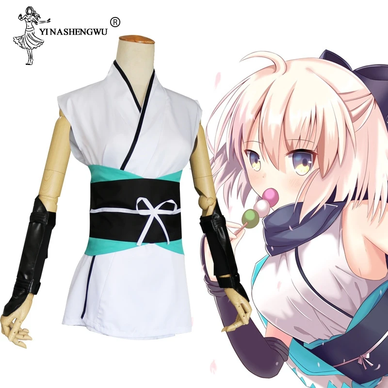 Косплей Аниме Fate Grand Order: Sakura Saber Okita Souji Косплей Костюм Кимоно и внутренняя одежда Униформа для Хэллоуина Вечерние