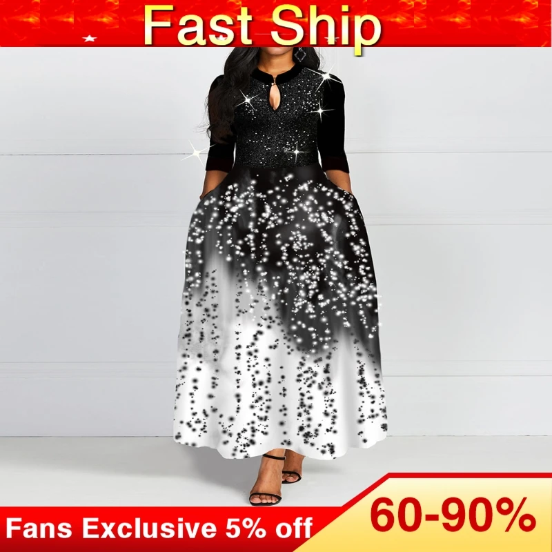 

Elegant Women Collar Neck Half Sleeve Female African Style 2020 Vintage Women Office Lady Black Dinner Maxi Long Dress Vestiods