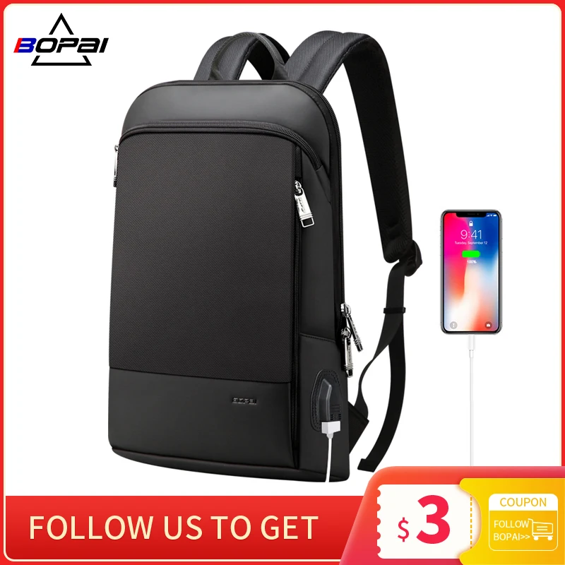 

BOPAI Super Slim Laptop Backpack USB Charging Port Men Anti Theft Back Pack Waterproof College Backpacking Updated Version