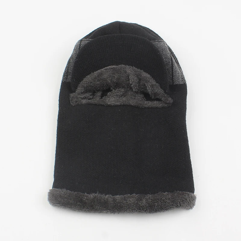 Черный Мужская зимняя вязаная шапка два в одном, пушистый шарф Skullies Beanies, ветрозащитная теплая шерстяная маска для улицы, Балаклава, шапка - Цвет: Черный