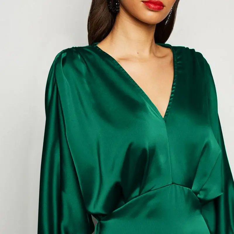 Women's 2021 Satin Midi Dress Autumn 