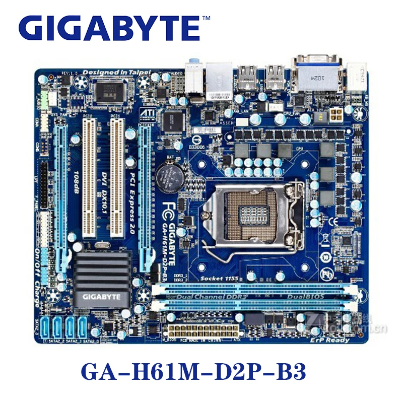 LGA 1155 H61 DDR3 Gigabyte GA-H61M-D2P-B3 материнская плата USB2.0 16G GA H61M D2P B3 настольных SATA II системная плата PCI-E X16 б/у