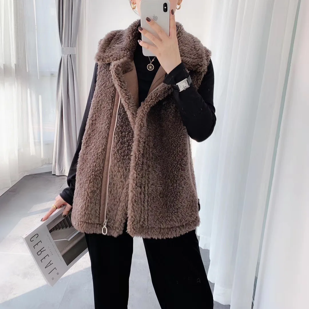 vest women outwear plus size new fashion motocycle sheep fur vest korean women vest