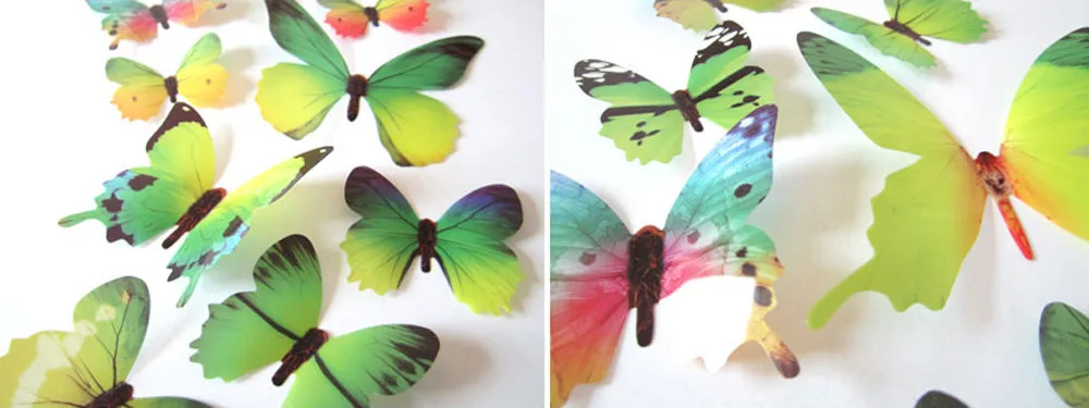 Новое и высокое качество 12 шт. наклейка бабочки идеально наклеиваются Настенные Декоративные наклейки для дома 3D бабочка радуга синий - Color: Green