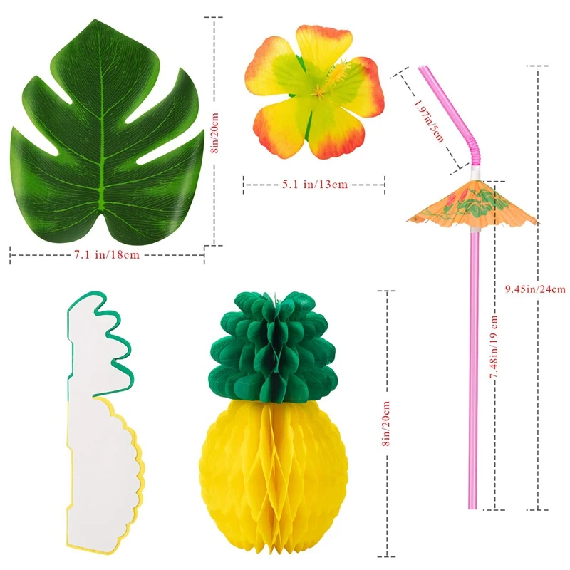 102 Pieces Hawaiian Tropical Jungle Party Decoration Set Including Tropical Palm Simulation Leaves Silk Hibiscus Flowers Tissue