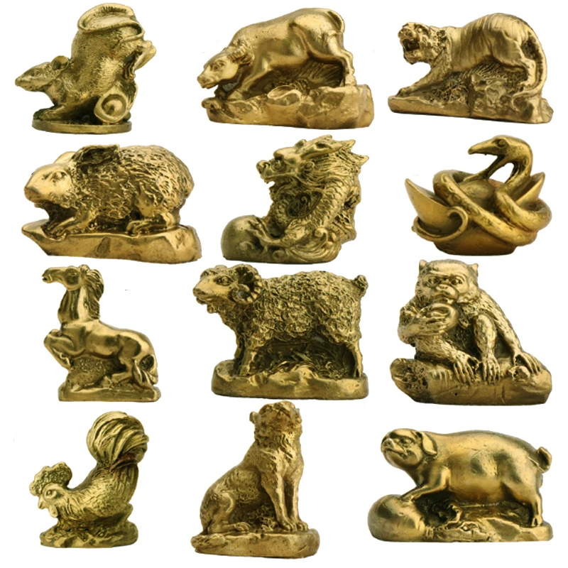 Двенадцать китайских знаков зодиака Φ латунные фигурки животных настольные